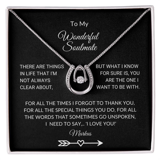 To My Wonderful Soulmate Lucky in Love Necklace with Personalized Message Card - I Love Heartstrings