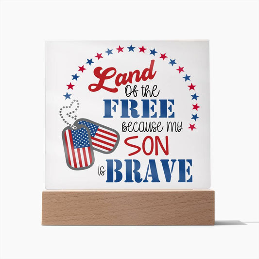 To Son Veteran Land of the Free Acrylic Plaque Patriotic gift LED nightlight Military gift from parent to son Stars and Stripes - I Love Heartstrings