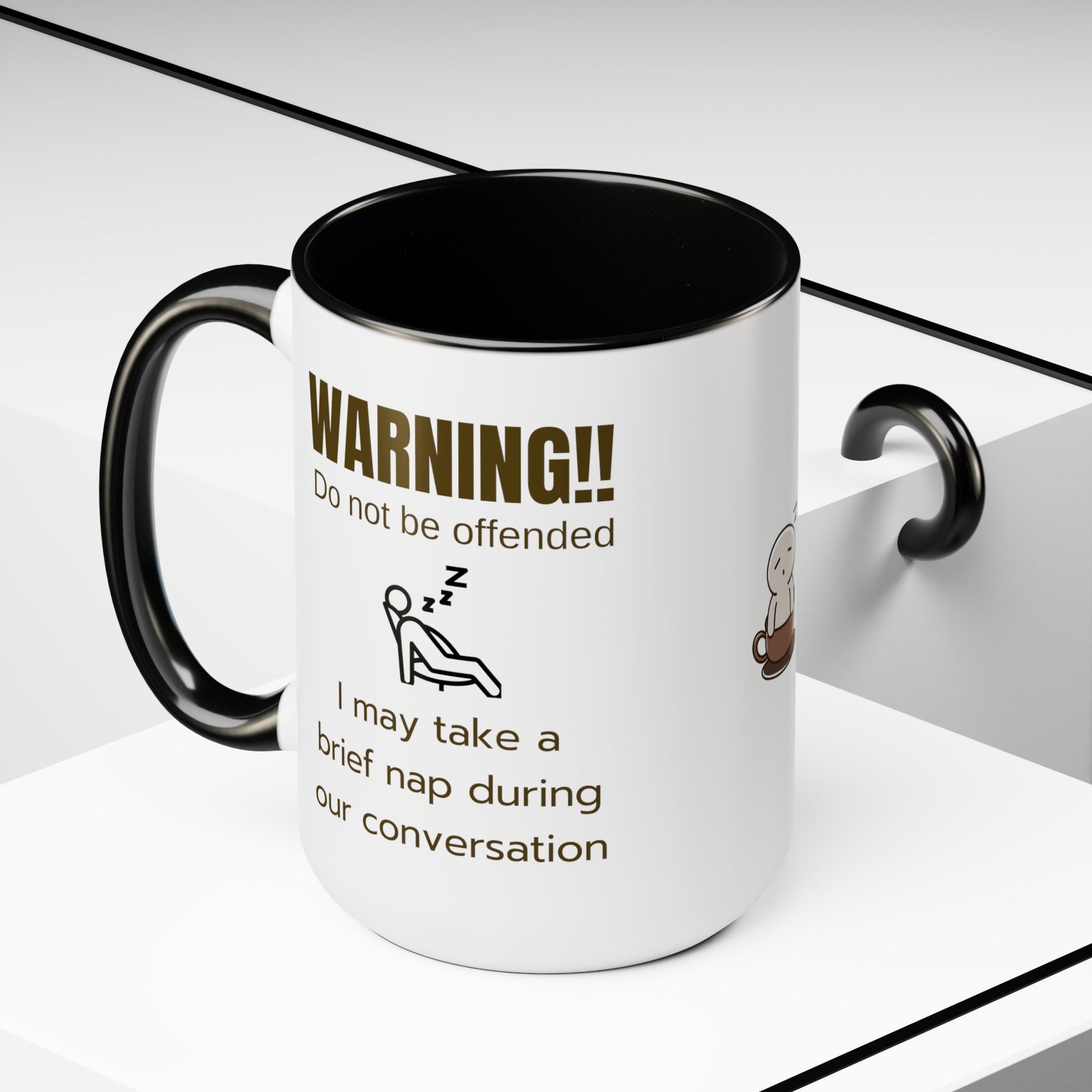 Warning I may take a nap, Funny Gift for dad grandpa black or red Two-Tone large Coffee Mugs, 15oz. - I Love Heartstrings