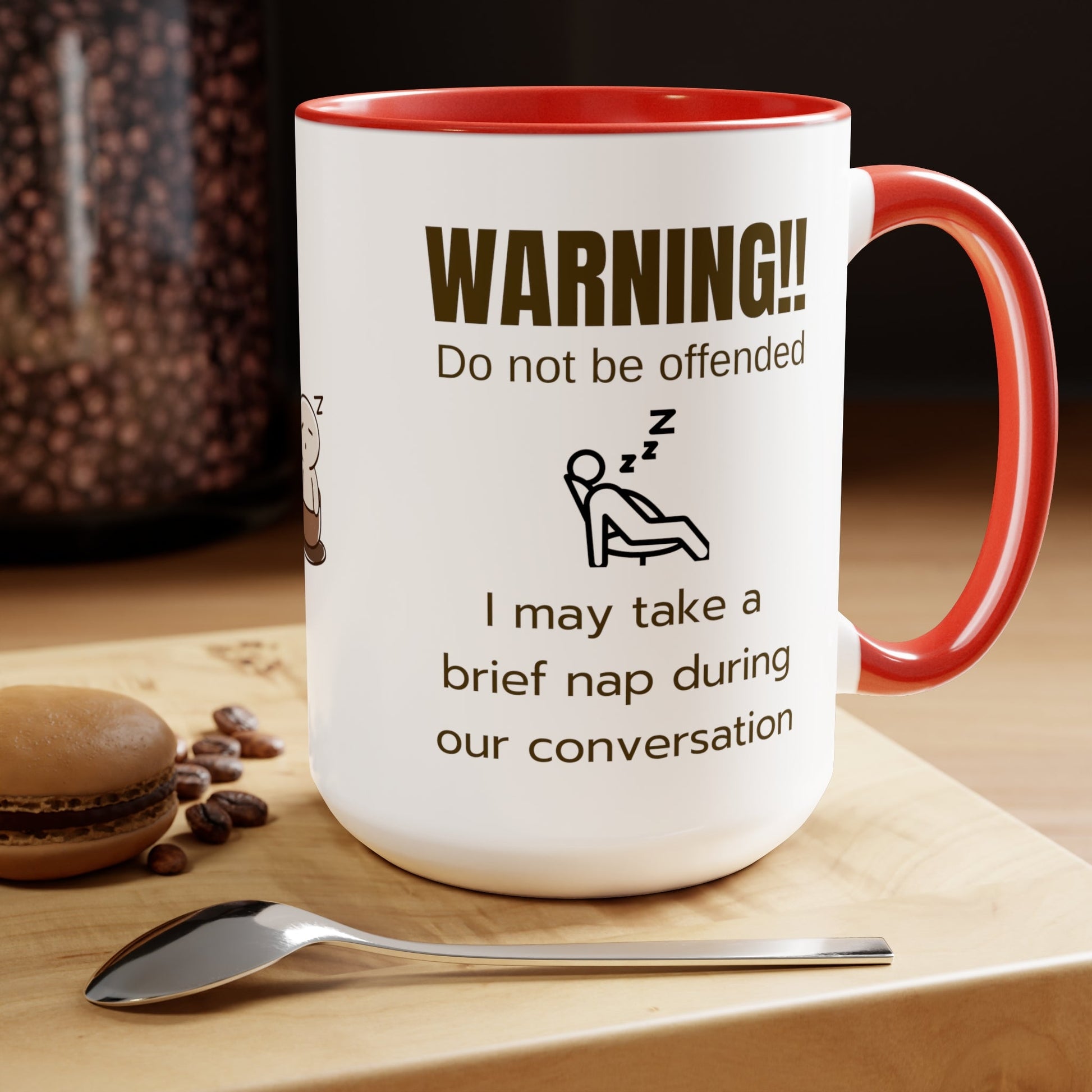 Warning I may take a nap, Funny Gift for dad grandpa black or red Two-Tone large Coffee Mugs, 15oz. - I Love Heartstrings