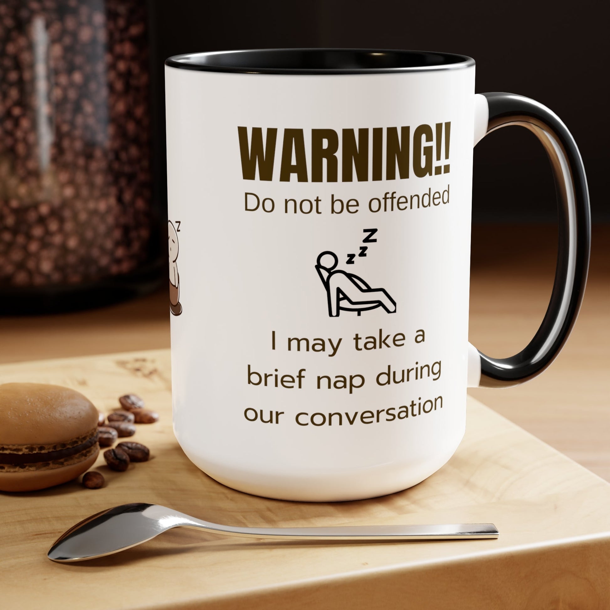 Warning I may take a nap, Funny Gift for dad grandpa black or red Two-Tone large Coffee Mugs, 15oz. - I Love Heartstrings