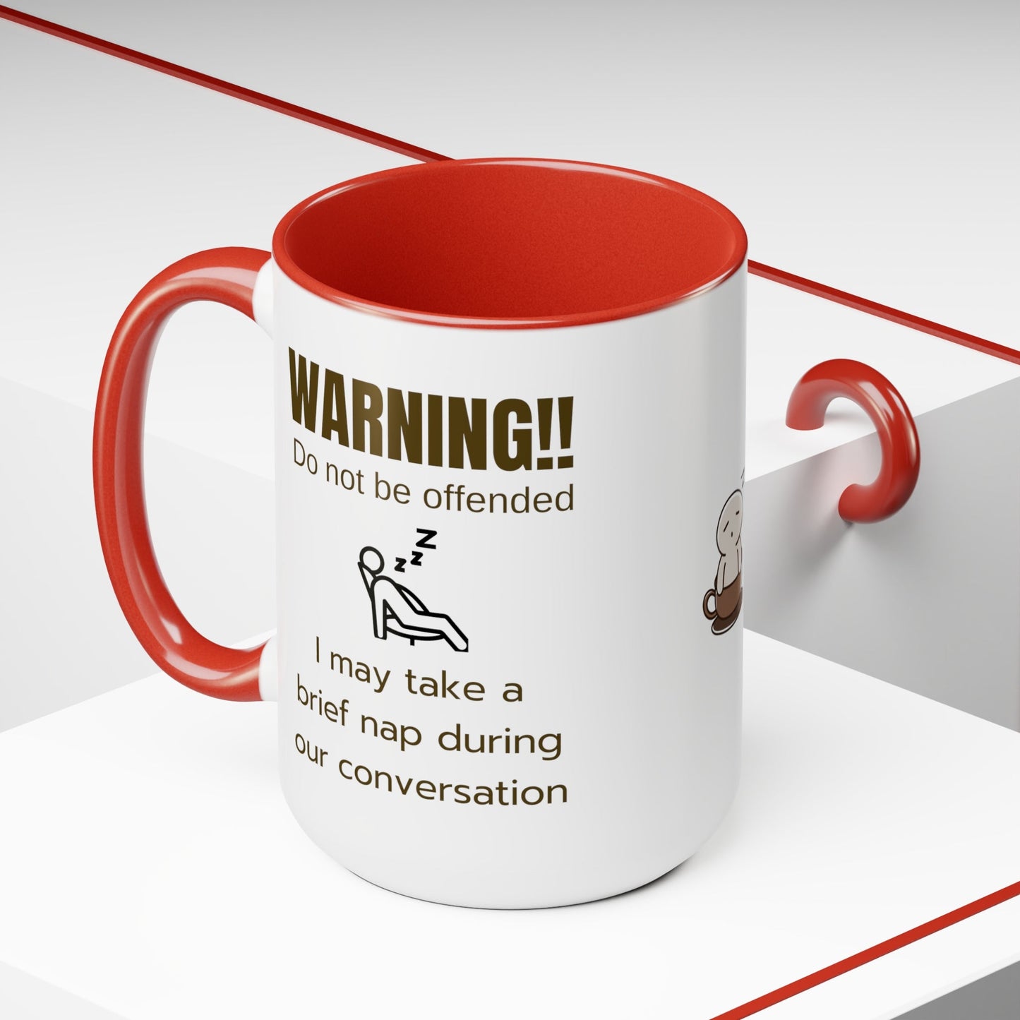 Warning I may take a nap, Funny Gift for dad grandpa black or red Two-Tone large Coffee Mugs, 15oz. - I Love Heartstrings