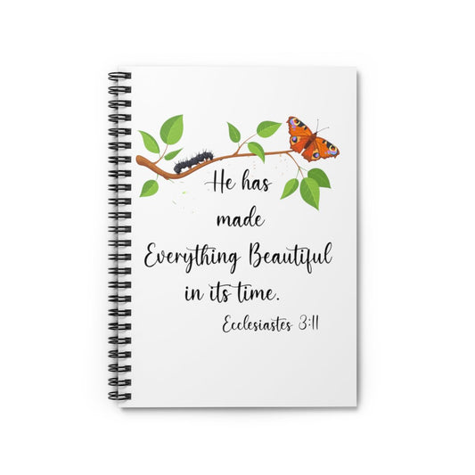 White Ecclesiastes 3:11 Butterfly Spiral Bible Notebook Journal Ruled Line paper Christian journal for women keeping the faith gift for new believers - I Love Heartstrings