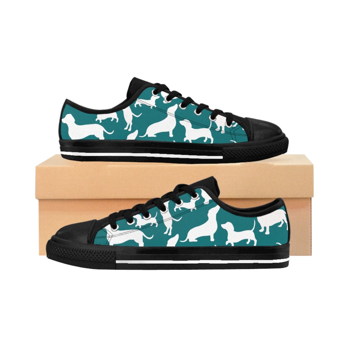 Women's Dachshund White and Green Sneakers - I Love Heartstrings